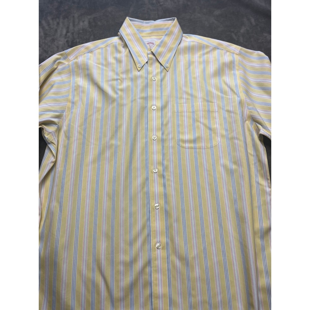 Brooks‎ Brothers Original Polo Shirt Yellow Striped Button Down Men's L
